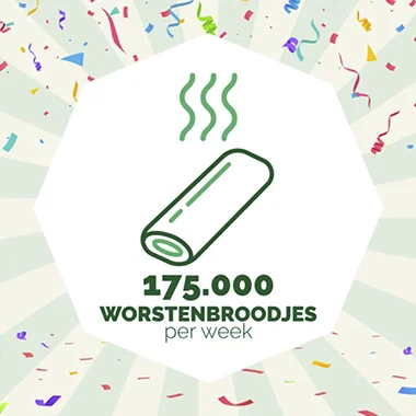 175.000 wortenbroodjes per week.