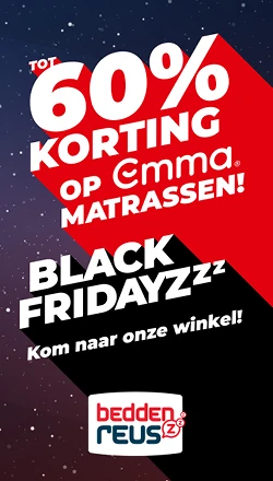 Socialpost waarbij geadverteerd wordt voor 60% korting op Emma Matrassen (Black Friday).