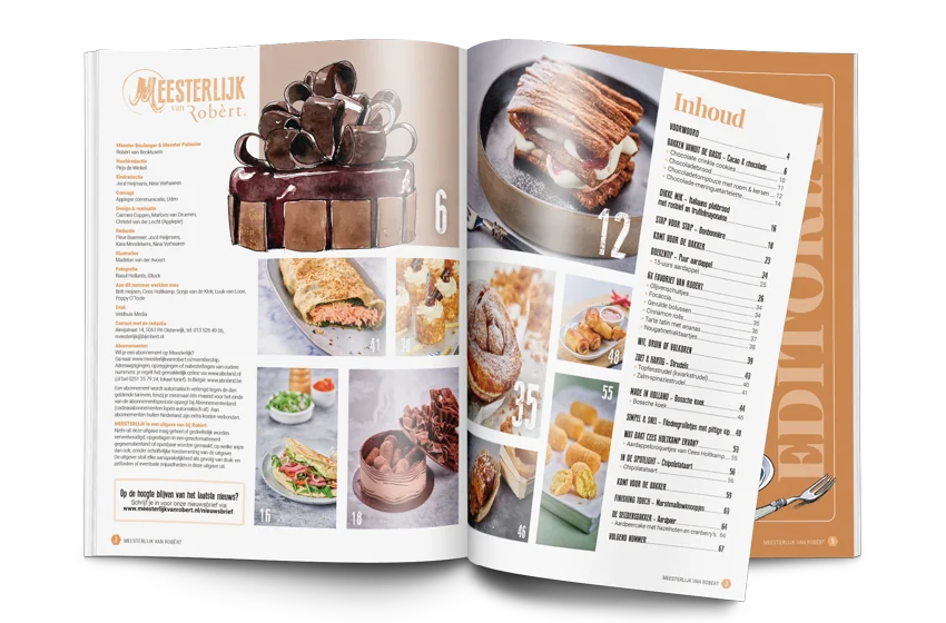 Opengeslagen inkijkexemplaar van het Meesterlijk Magazine.