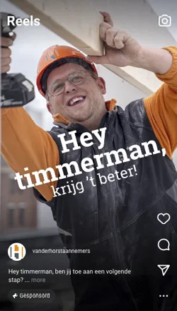 Socialpost met de tekst: Hey timmerman, krijg 't beter!