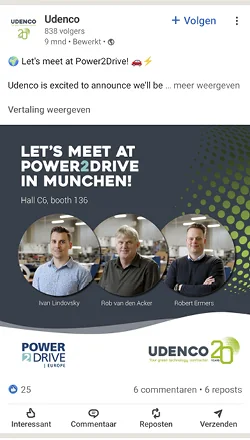 Socialpost met de tekst: Let's meet at Power2Drive in München.
