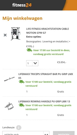 Mobiele weergave van de winkelmand.
