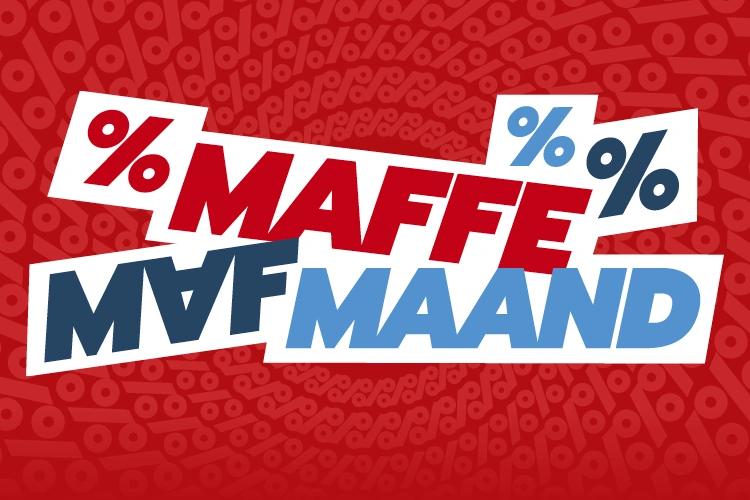 Tekst: Maffe maf maand op een rode achtergrond.