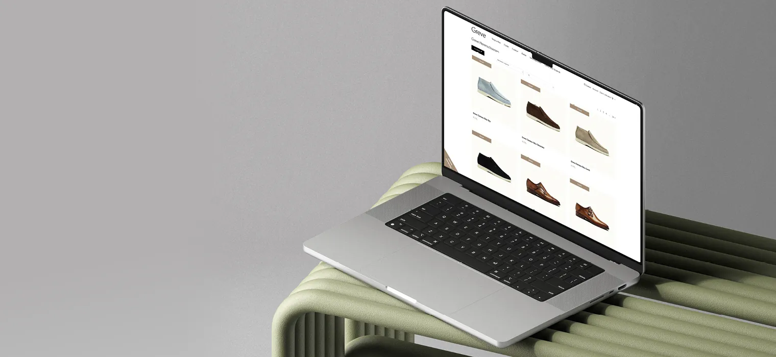 Laptop met op het scherm de producten van Greve.