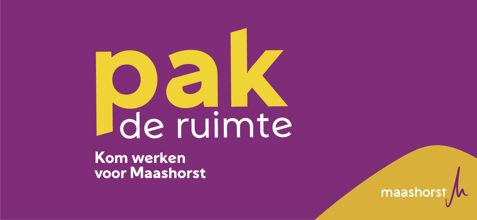 Paarse en gele campagnebanner van Gemeente Maashorst met de tekst